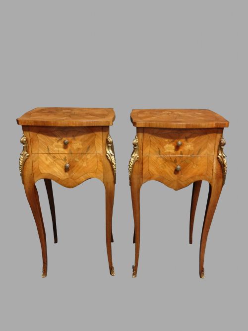 Lovely Pair Marquetry Bedside Lamp Tables