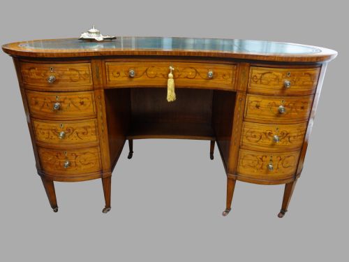 Superb Sheraton Inlaid Satinwood Kidney Desk