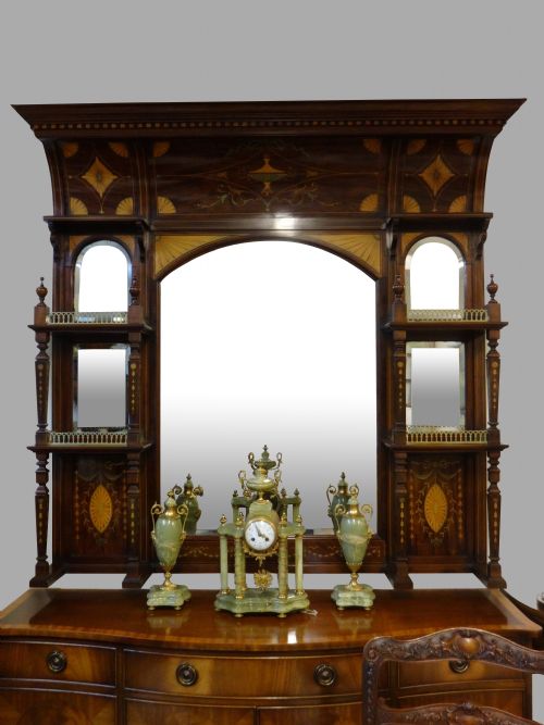 Magnificent  Mahogany Inlaid Overmantle Mirror