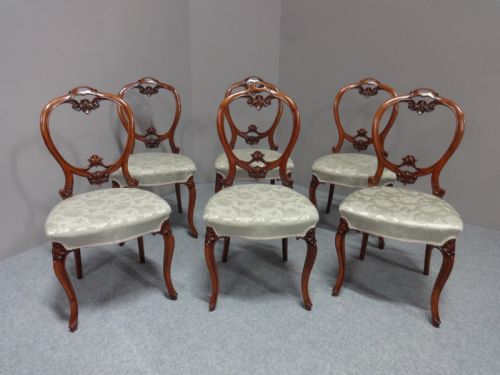 Set Six Victorian Walnut Dining Chairs