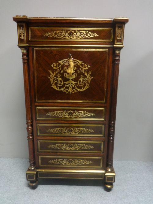 French Brass Inlaid Escritoire Bureau