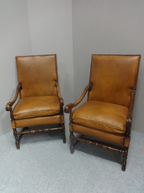 Excellent Pair French Leather Library Chairs
