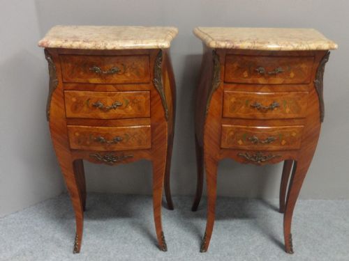 Top Quality Pair French Marquetry Bedside Lamps Tables