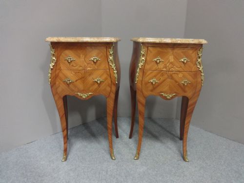 Good Pair French Marquetry Bedside Chests of Drawers
