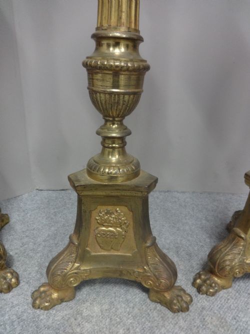 RARE SET OF FOUR FRENCH BRASS CHURCH CANDLESTICKS - ADDITIONAL PHOTO 2