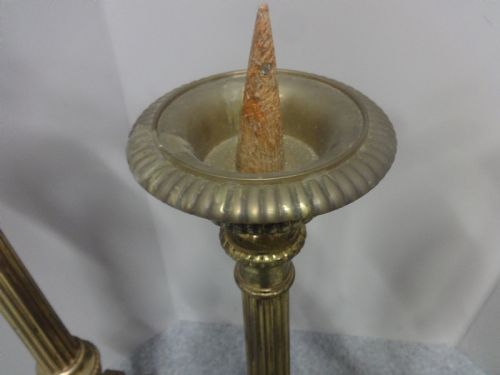 RARE SET OF FOUR FRENCH BRASS CHURCH CANDLESTICKS - ADDITIONAL PHOTO 4