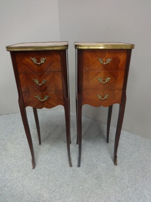 Small Pair French Tulipwood Bedside Lamp Chests of Drawers