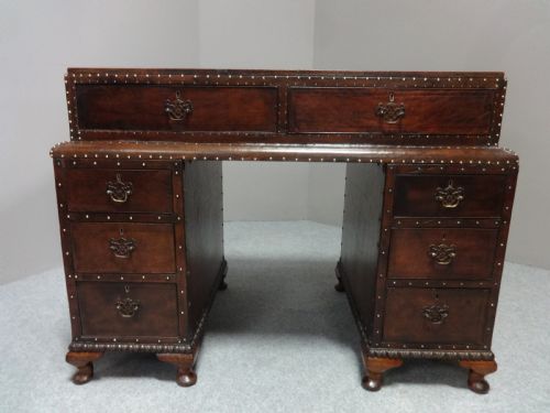 Leather and Walnut Art Deco Pedestal Desk