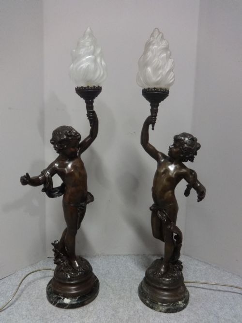 Fabulous Pair Large Victorian Cherub Lamps