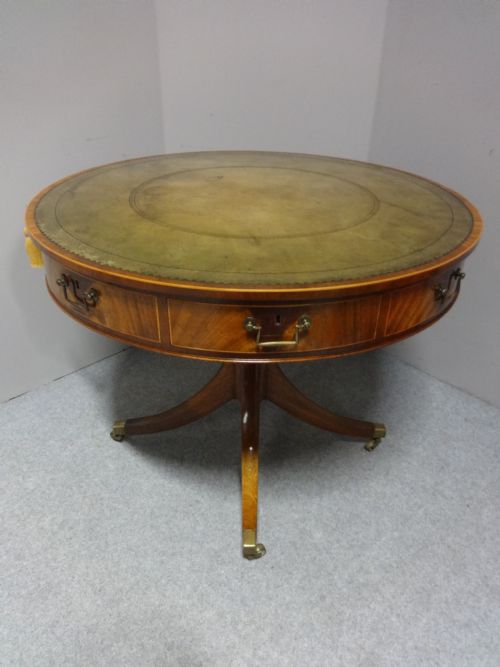 Superb Inlaid Mahogany Drum Table
