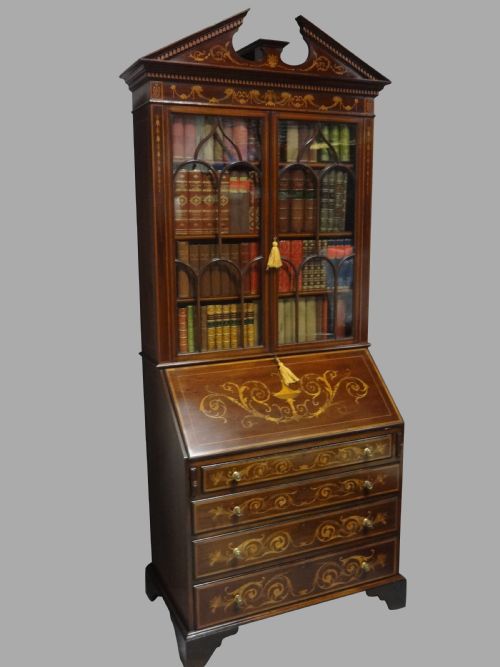 Outstanding Inlaid Mahogany Bureau Bookcase