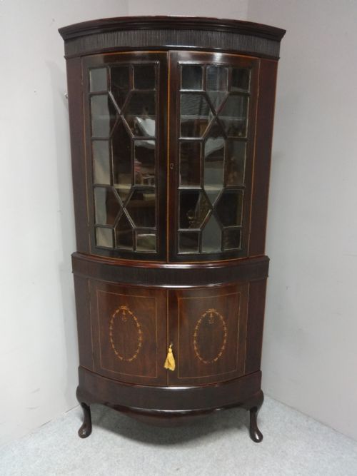 Georgian Inlaid Bowed Mahogany Corner Cabinet