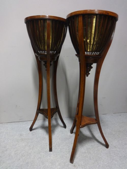 Good Pair Inlaid Mahogany Jardinere Planters