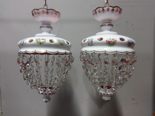 Pair White Overlay Cranberry Basket Lights