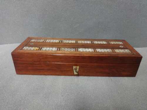Excellent Rosewood Inlaid Cribbage Games Box (2)