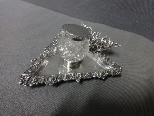 Excellent Victorian Silver Inkwell and Stand Chester 1895