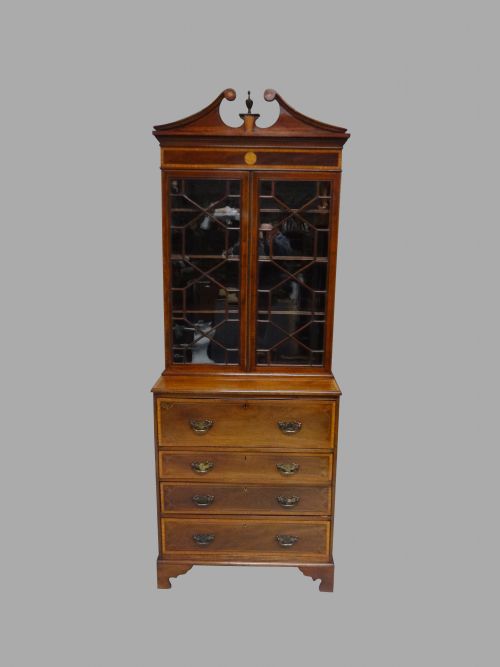 Mahogany Inlaid Secretaire Bookcase of Small Proportions