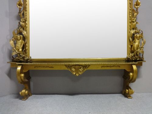 VERY RARE IMPRESSIVE VICTORIAN ENGLISH GILT OVERMANTLE MIRROR - ADDITIONAL PHOTO 1