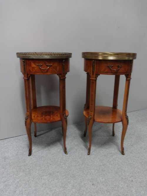 Pair French Tulipwood Parquetry Bedside Lamp Tables
