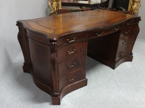 Impressive Double Pedestal Serpentine  Mahogany Partners Desk