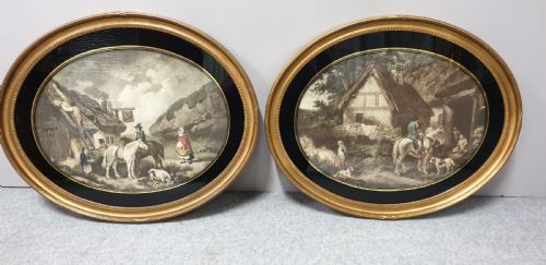 Pair Large Regency Coloured Etchings Signed 'Morlarid' 1795