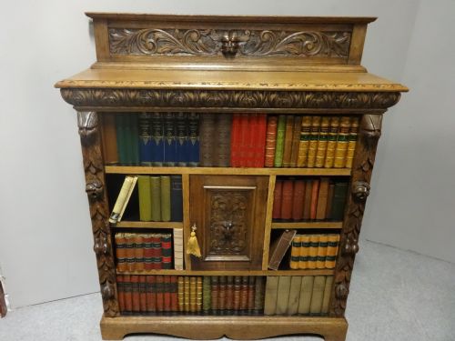 Quality Solid Golden Oak Green Man Open Bookcase