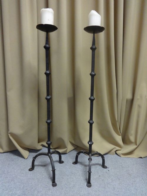 Pair Victorian Iron Tall Candlesticks