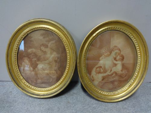 Pair Regency Oval Engravings Cleone and Charity