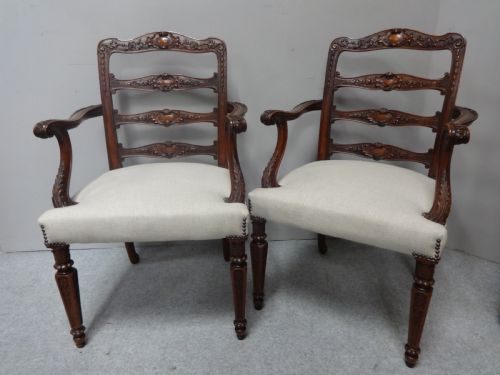Wonderful Pair French Mahogany Elbow Chairs