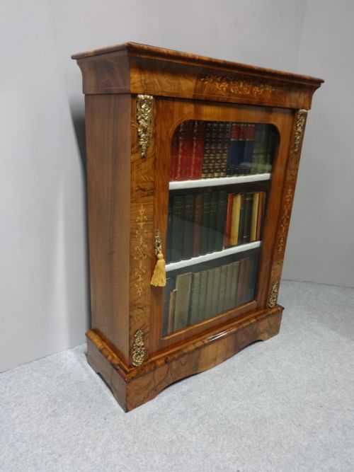 fig 1. Top Quality Victorian Burr Walnut Inlaid Bookcase