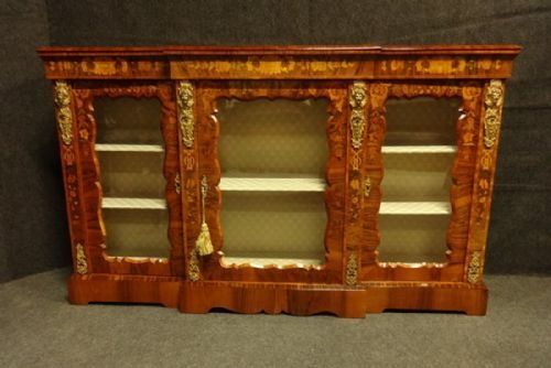 Outstanding Floral Marquetry Victorian Credenza Bookcase