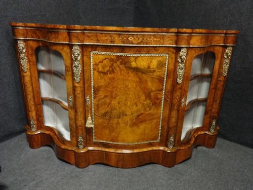 fig 1. Superb Victorian Burr Walnut Inlaid Serpentine Credenza