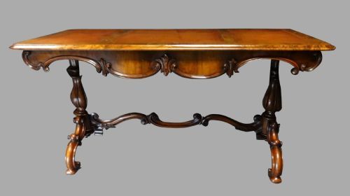 Wonderful Victorian Burr Walnut Library Table