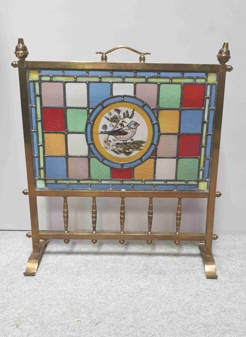 Leaded Glass and Brass Firescreen