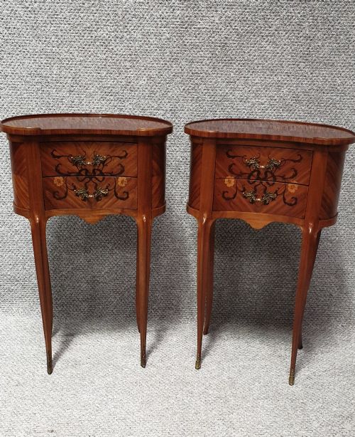 Pair French Marquetry Bedside Lamp Chests