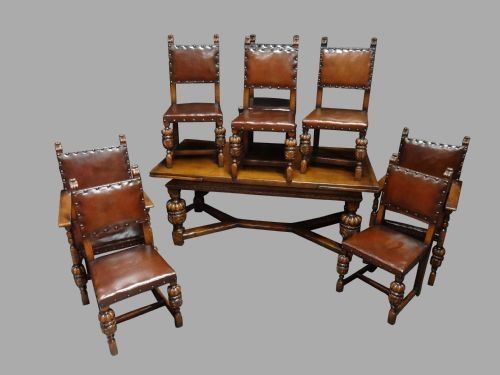 Outstanding Oak Refrectory Extending Farmhouse Table, Eight Chairs