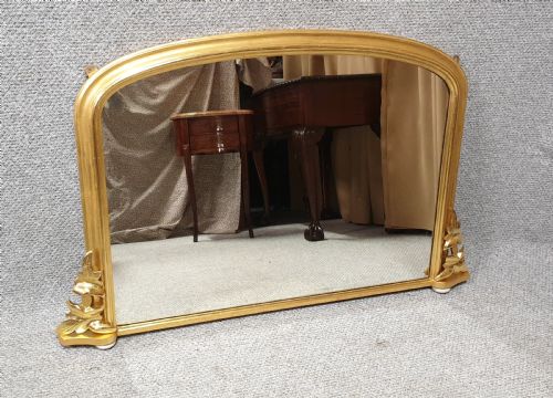 Elegant English Arched Top Gilt Overmantle Mirror