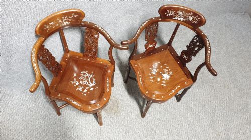 EXCELLENT NR PAIR ORIENTAL CORNER CHAIRS - ADDITIONAL PHOTO 4