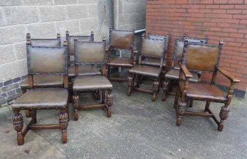 Excellent Quality Set of Ten Oak Dining Chairs