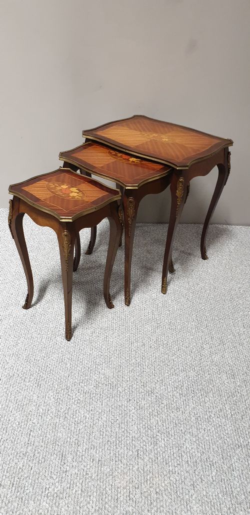 French Marquetry Nest of Three Tables