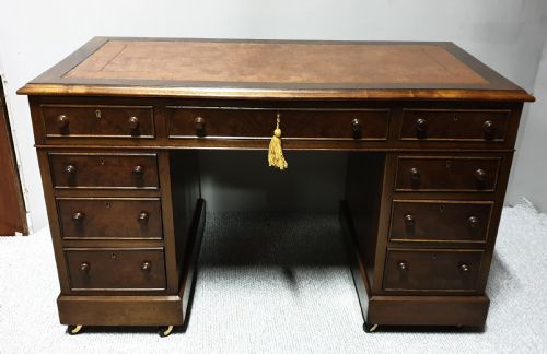 Burr Walnut and Mahogany Pedestal Desk