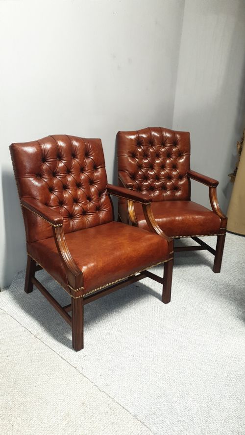 Outstanding Pair Leather Gainsborough Library Chairs