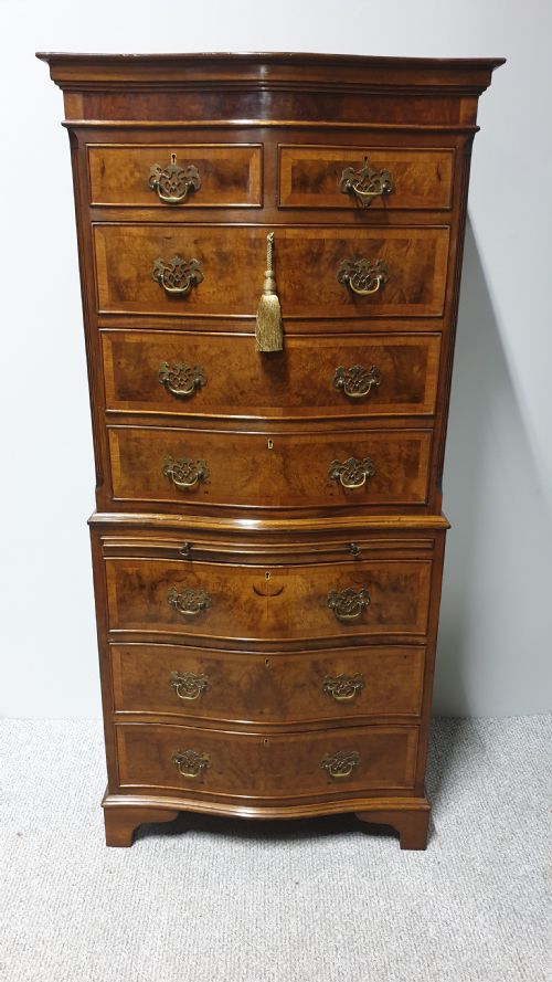 Burr Walnut Chest on Chest of Drawers