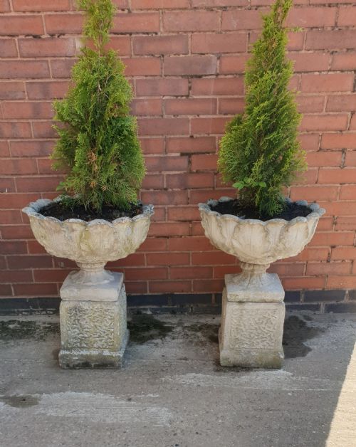 Pair Garden Urns on Plinths
