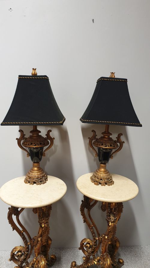 Pair Gilt and Black Table Lamps