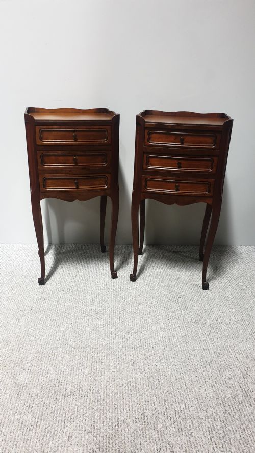 Pair French Mahogany Bedside Chests of Drawers