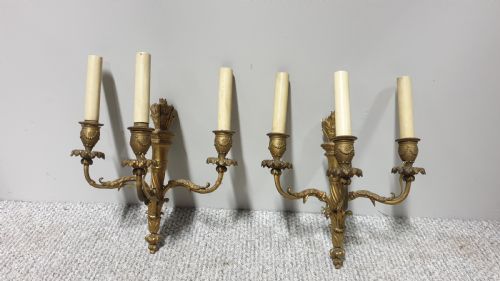 PAIR FRENCH GILT BRASS WALL LIGHTS