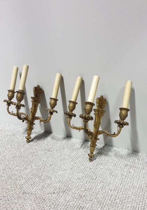 PAIR FRENCH GILT BRASS WALL LIGHTS - ADDITIONAL PHOTO 1