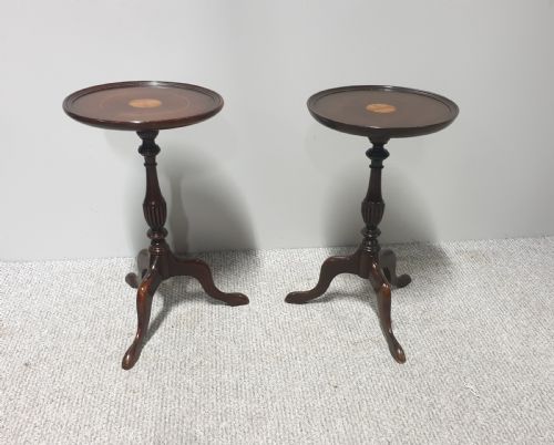 Pair Mahogany Inlaid Lamp Tables