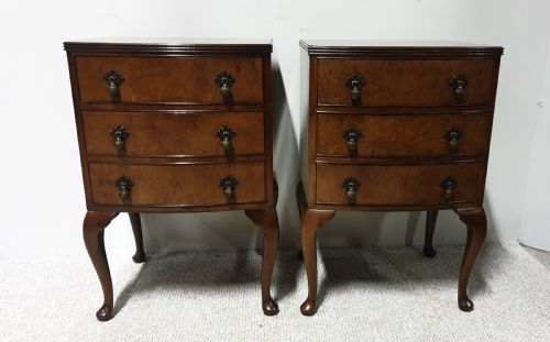 Pair Burr Walnut Bedside Lamp Chests of Drawers